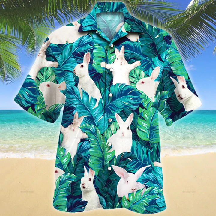 White Rabbit Lovers Hawaiian Shirt, Rabbit aloha Shirt, Short Sleeve Hawaiian Aloha Shirt for men, Women HO2631
