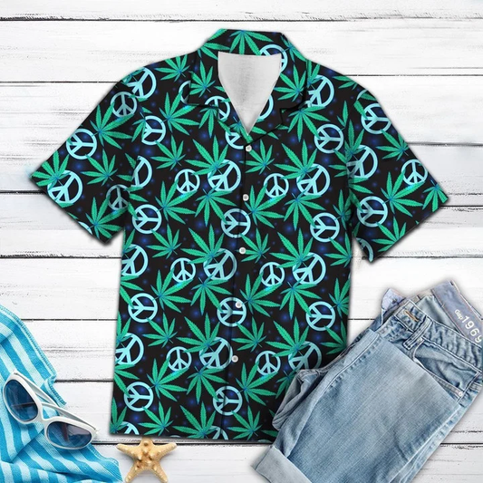 Watercolor Hippie Leaves Peace Sign Hawaiian Shirt HO1779