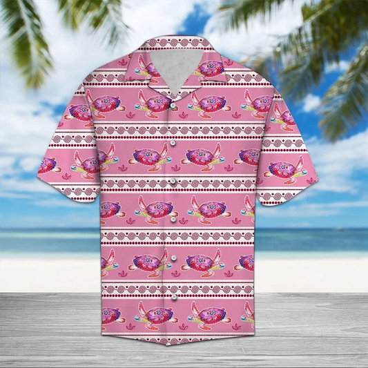 Watercolor Pink Turtle Border Pattern Pattern Hawaiian Shirt HO2049