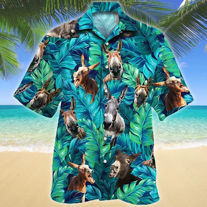 Watercolor Tropical Leafs Jungle Donkey Lovers Design Hawaiian Shirt HO1420