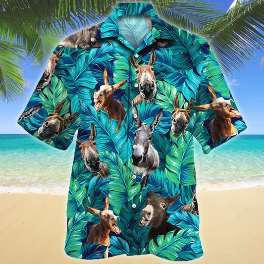 Watercolor Tropical Leafs Jungle Donkey Lovers Design Hawaiian Shirt HO1420