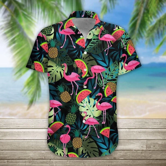 Watermelon And Flamingo Ornamental Design Hawaiian Shirt HO1966