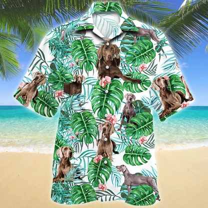 Weimaraner Dog Tropical Plant Green Jungle Pattern Hawaiian Shirt HO1960
