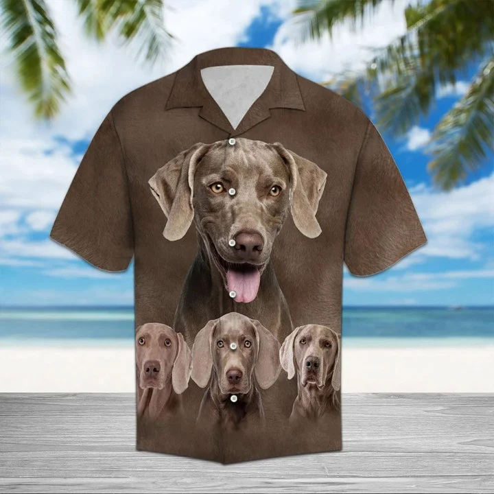Weimaraner Great Dog Portrait On Brown Themed Pattern Hawaiian Shirt HO1648