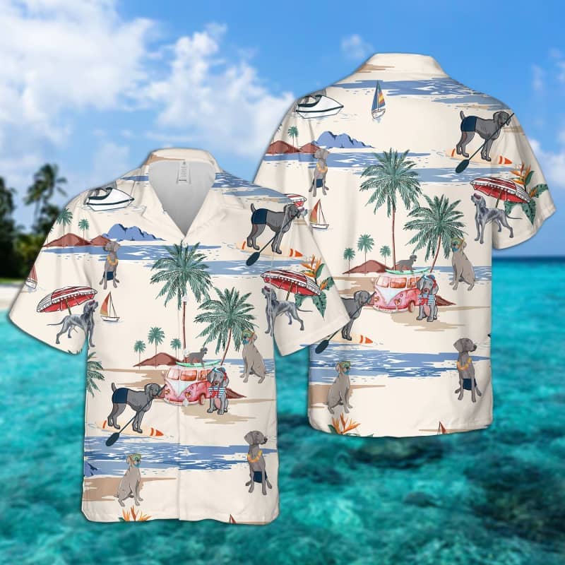 Weimaraner Summer Beach Hawaiian Shirt, dog beach Short Sleeve Hawaiian Shirt HO1374
