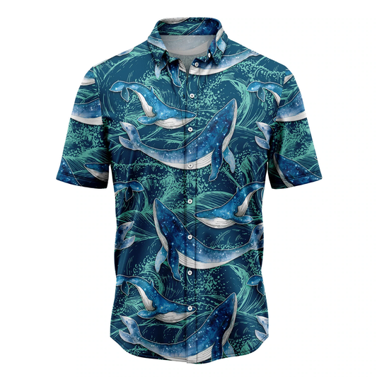 Whale Waves Hawaiian Shirt, Summer gift, Hawaiian Shirts for Men, Aloha Beach Shirt HO1046
