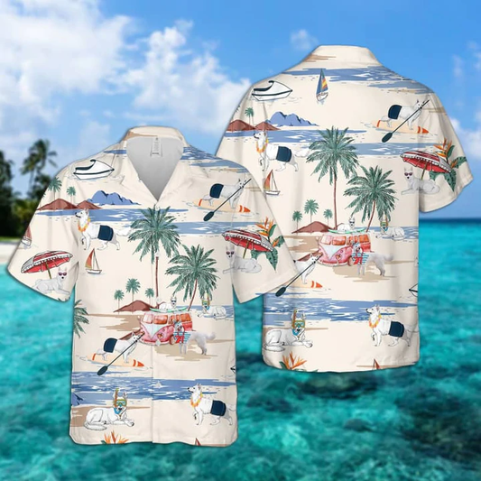 White Shepherd Summer Beach Hawaiian Shirt, Hawaiian Shirts for Men Short Sleeve Aloha Beach Shirt HO0908