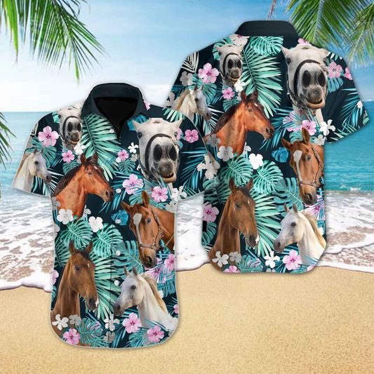 Wild And Free Horse Tropical Design Hawaiian Shirt, Gift for horse lovers HO1937