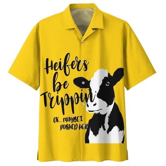 Yellow Cow Watercolor Hawaiian Shirt, Cow Short Sleeve Aloha Shirt For Farmer HO2093