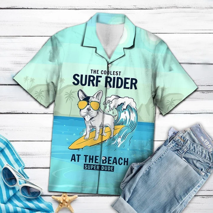Yellow Glasses Dog Coolest Surf Rider Art Pattern Hawaiian Shirt HO1894