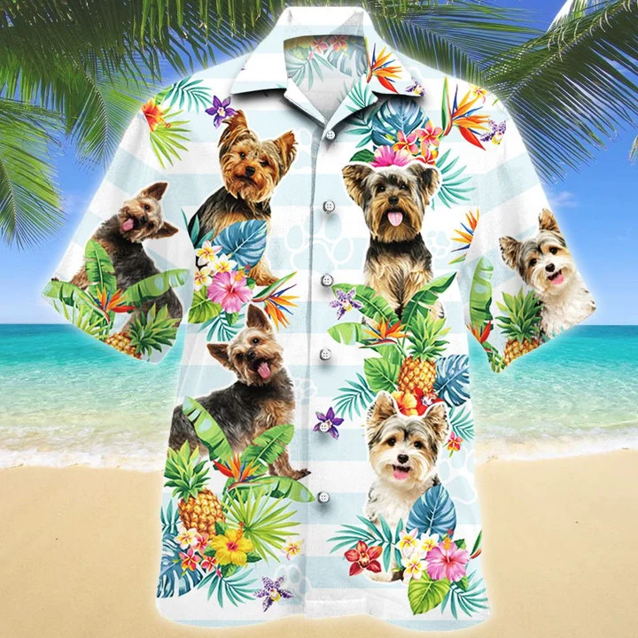 Yorkshire Terrier Dog Tropical Flower Pattern Hawaiian Shirt HO1643