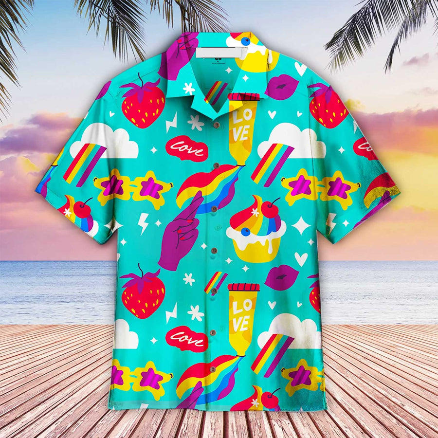LGBT Aloha Hawaiian Shirts For Summer, Blue LGBTQ Funny Aloha Hawaiian Shirts For Men Women HO3470