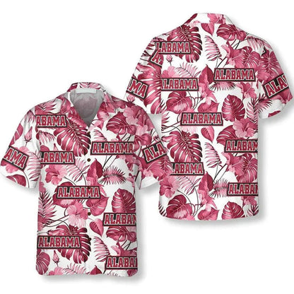 Alabama USA Pink Tropical Leaf Pattern Hawaiian Shirt HO0755