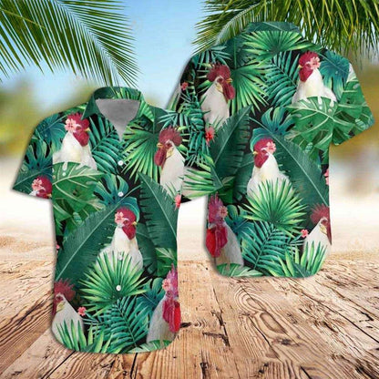 Rooster Hawaiian Shirt, Tropical White Rooster Hawaiian Shirt for men and women custom style HO3535