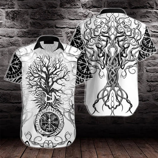 Vikings Tree Of Life Tattoo Hawaiian Shirt- Short Sleeve Hawaiian Shirt - Viking Gifts For Him HO3536