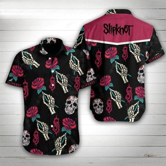 Slipknot Band Rose Skull Hawaiian Shirt - Mens Hawaiian Shirt - Best Hawaiian Shirts - Skull Gifts For Him HO0070