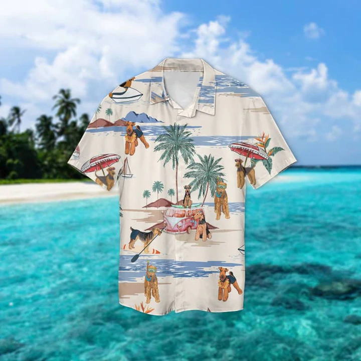 Airedale Terrier Summer Beach Hawaiian Shirt, Hawaiian Shirts for Men, Hawaiian Shirts for Men, Aloha Beach Shirt HO0987