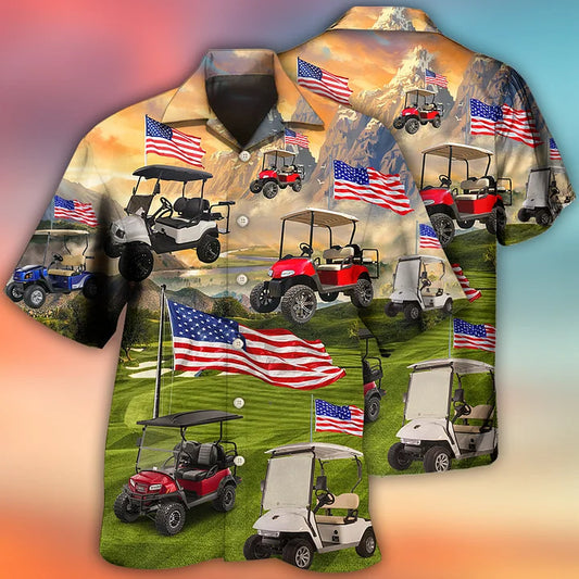 Golf Aloha Hawaiian Shirts For Summer, Golf Club Car USA Flag Independence Day Hawaiian Shirts For Men Women HO0118