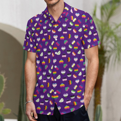 Pride Flag Heart Print Lgbt Gay Trans Bi Ace Queer Hawaiian Vintage Shirt Mens Button Down Tropical Hawaii Beach Shirts HO0345