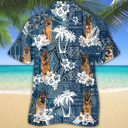 German Shepherd Hawaiian Shirt, Flower dog Short Sleeve Hawaiian Aloha Shirt, hawaiian shirt for men, women HO2690