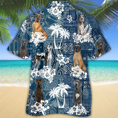 Great Dane Hawaiian Shirt, Great Dane aloha shirt, Flower dog Short Sleeve Hawaiian Aloha Shirt for Men, Women HO2685