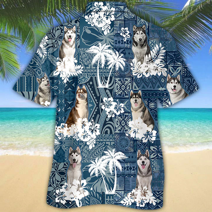 Husky Hawaiian Shirt, Flower Dog Short Sleeve Hawaiian Aloha Shirt for Men, Women, Gift for summer HO2680