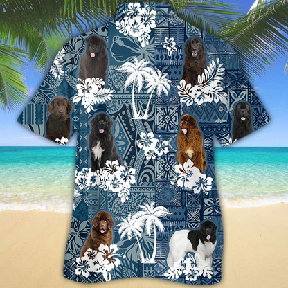 Summer Newfoundland Hawaiian Shirt, Flower Dog Short Sleeve Hawaiian Aloha Shirt for Men, Women, Gift for summer HO2676