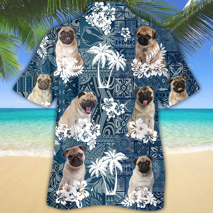 Pug Hawaiian Shirt, beach Floral Dog Short Sleeve Hawaiian Aloha Shirt, Summer hawaiian shirt for Men, Women HO2672