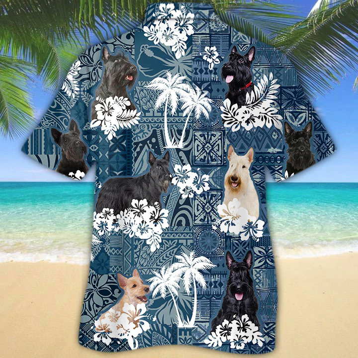 Scottish Terrier Hawaiian Shirt, Flowers Aloha Shirt For Dog Lovers, Men's Hawaiian shirt, Women's Hawaiian shirt HO2664