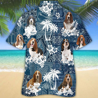 Basset Hound Hawaiian Shirt, 3D Dog Hawaiian Shirt, Summber Beach Dog Hawaii Shirts For Men HO4870