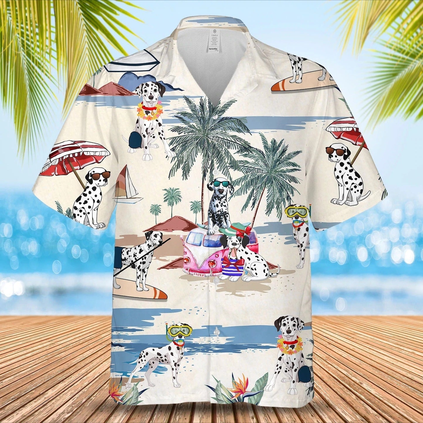 Dalmatian Summer Beach Hawaiian Shirt, Short Sleeve Dog Full Print Aloha Beach Shirt For Men And Woman HO0368