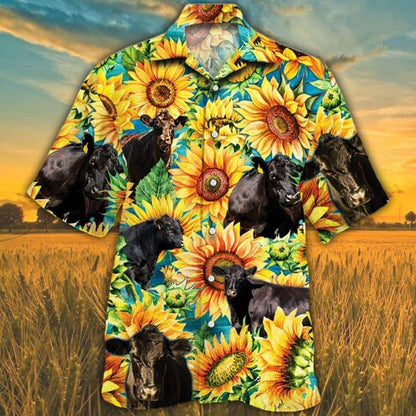 Sunflower Black Angus Cattle Hawaiian Shirt HO5431