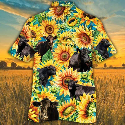 Sunflower Black Angus Cattle Hawaiian Shirt HO5431