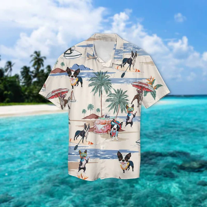 Boston Terrier Summer Beach Hawaiian Shirt, Hawaiian Shirts for Men, Hawaiian Shirts for Men, Aloha Beach Shirt HO0980
