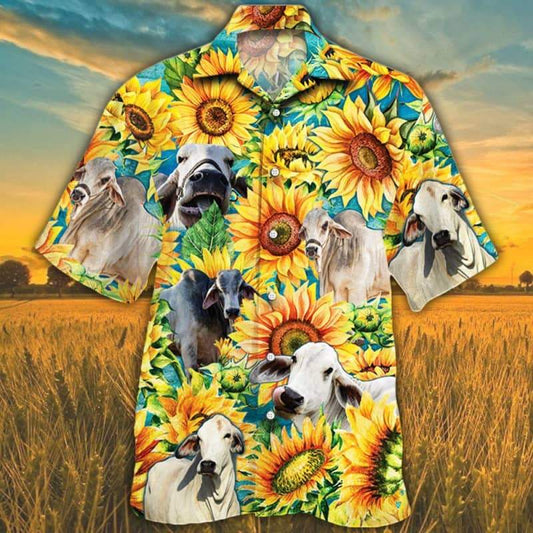 Sunflower Brahman Cattle Hawaiian Shirt HO5433
