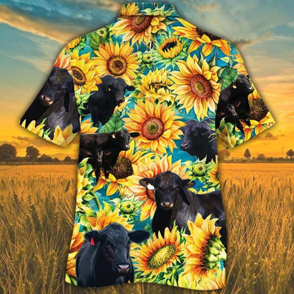 Brangus Cattle Lovers Sunflower Watercolor Hawaiian Shirt, Cow Hawaiian shirts for men, women HO2560