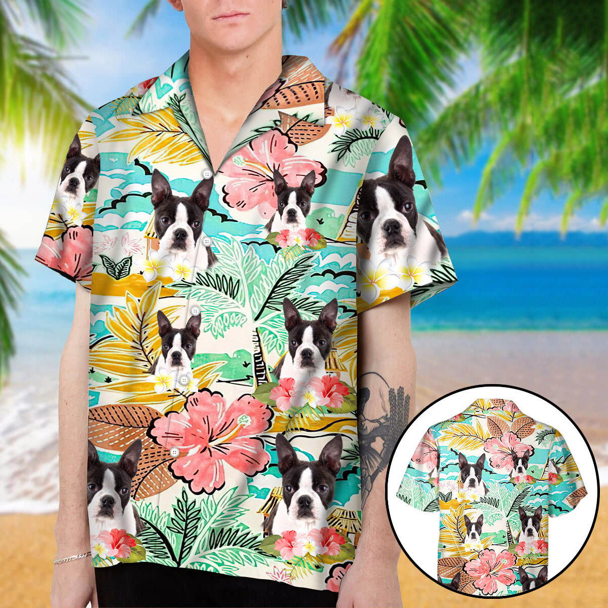 Personalized Boston Terriers Tropical Hawaiian Shirt For Boston Terrier Lovers - Custom Photo Hawaiian Shirt For Dog Lovers HO0328