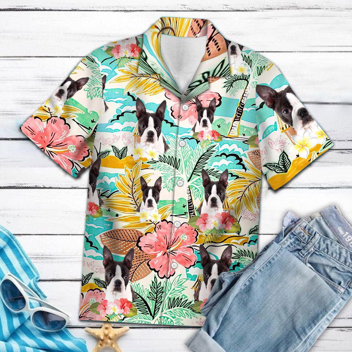 Personalized Boston Terriers Tropical Hawaiian Shirt For Boston Terrier Lovers - Custom Photo Hawaiian Shirt For Dog Lovers HO0328