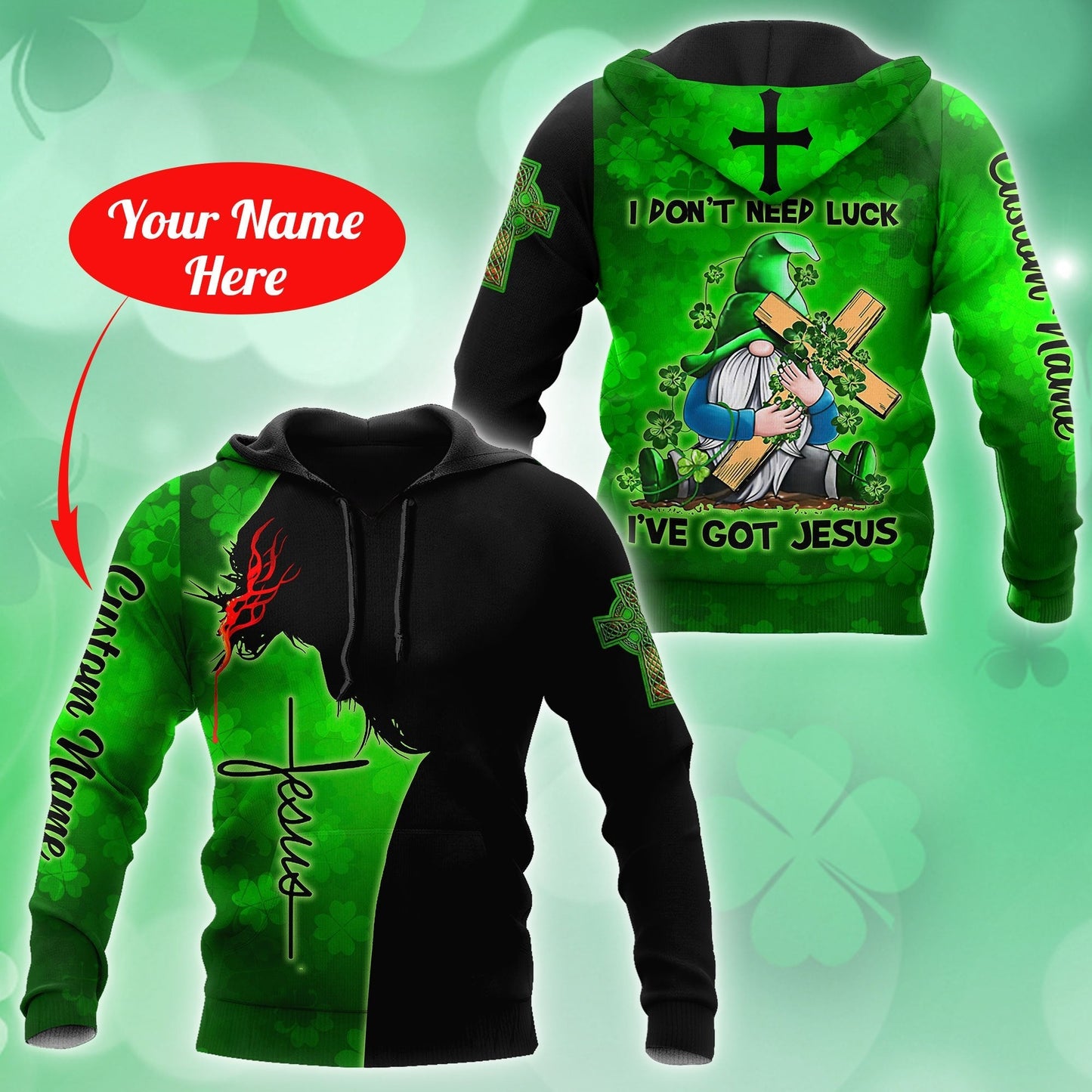 Personalized Irish Jesus Unisex Shirt For Man and Women, I Don't Need Luck I've Got Jesus Gnome Patrick Day Shirt PO0269