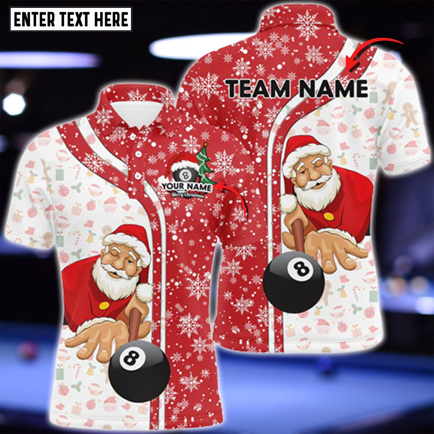 Lasfour Funny Christmas Santa Play Pool Personalized Red Billiard 8 Ball Snowflake 3D Shirt BIA0371