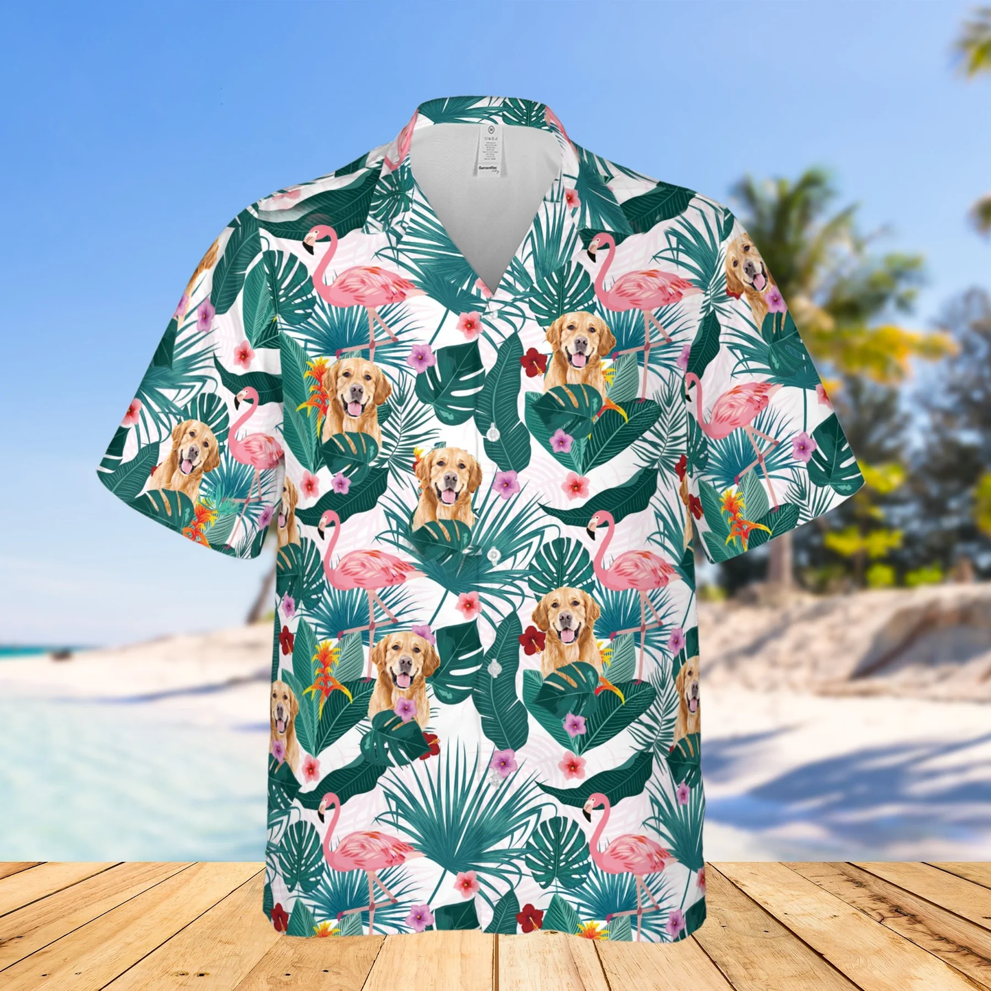 Custom Flamingo Hawaiian Shirt with Pet Face, Personalized Dog Hawaiian Shirts from Photo, Annyversary Gift HO4331