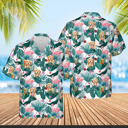 Custom Flamingo Hawaiian Shirt with Pet Face, Personalized Dog Hawaiian Shirts from Photo, Annyversary Gift HO4331
