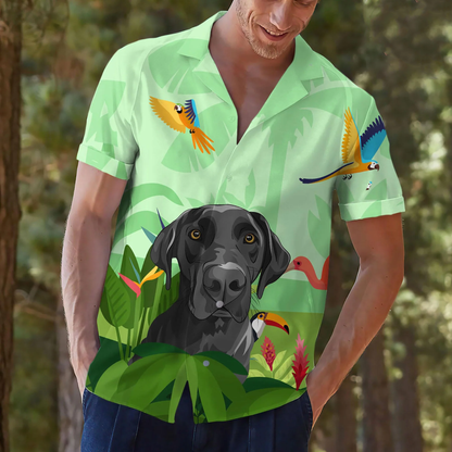Custom Green Hawaiian Shirts with Dog Face Hand-Painted, Hawaiian Outfit for Couples, Personalized Gift for Pet Lover HO4326