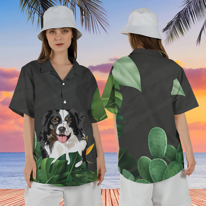 Custom Short Sleeve Hawaiian Shirt with Pet Hand-Painting, Custom Dog Portrait Hawaiian Shirt HO4330