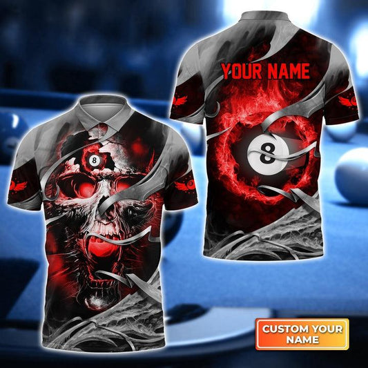 Lasfour Red Skull Billiard Personalized Name Unisex Shirt BIA0475