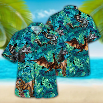 Dinosaur Lovers Hawaiian Shirt, Animal Hawaiian shirt vintage flower, Short Sleeve Hawaiian Aloha Shirt for men, Women HO2628