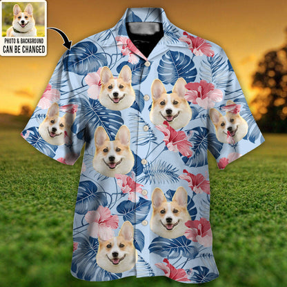 National Pet Day Gift, Dog Face Custom Photo With Tropical Pattern - Hawaiian Shirt - Lasfour HO4278