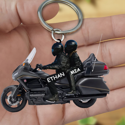 New Release Personalized Biker Couple Gold Wing Motorcycle- PERSONALIZED Acrylic Keychain KO0023