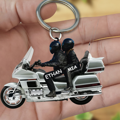 New Release Personalized Biker Couple Gold Wing Motorcycle- PERSONALIZED Acrylic Keychain KO0023