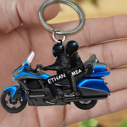 New Release Personalized Biker Couple Gold Wing Motorcycle- PERSONALIZED Acrylic Keychain KO0023